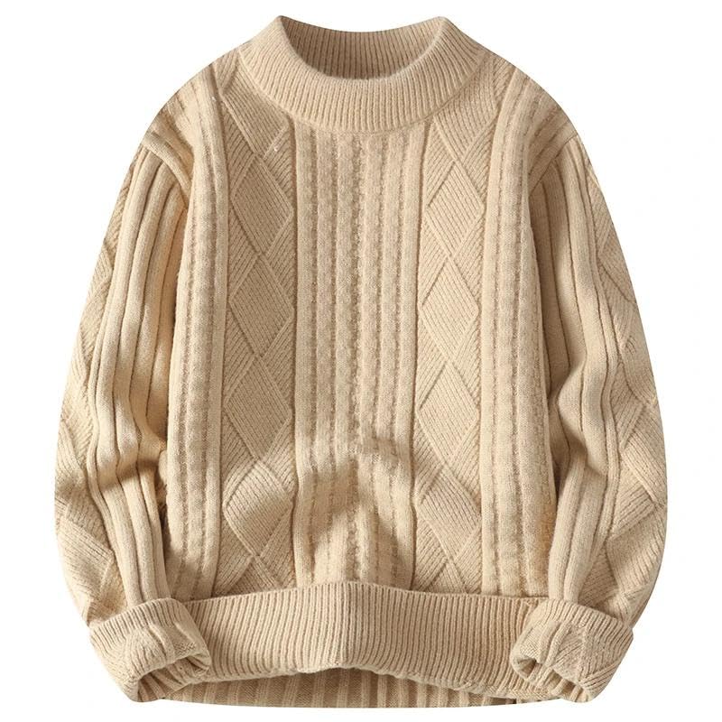 Knit Men Autumn Winter Neck Loose Knitted Sweater Long Sleeve Solid Casual Pullover Sweaters2