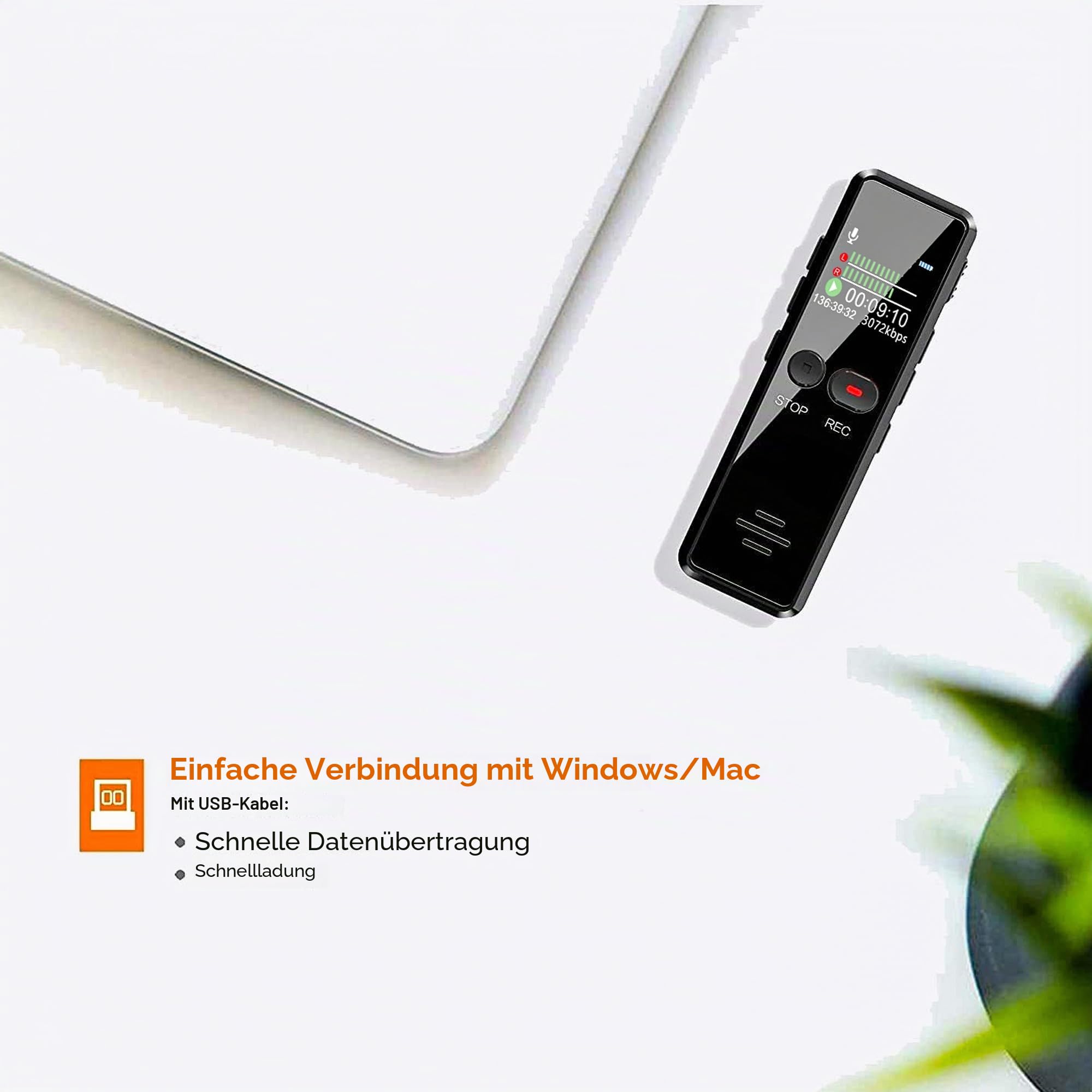 Digitales Diktiergerät 1536kbps hohe Aufnahmequalität Geräuschreduzierung One-Touch-Aufnahme,Spracherkennung, MP3, Aufnahmegerät für Vortrag, Vorlesung, Interview, Meeting usw. (V90-64G)