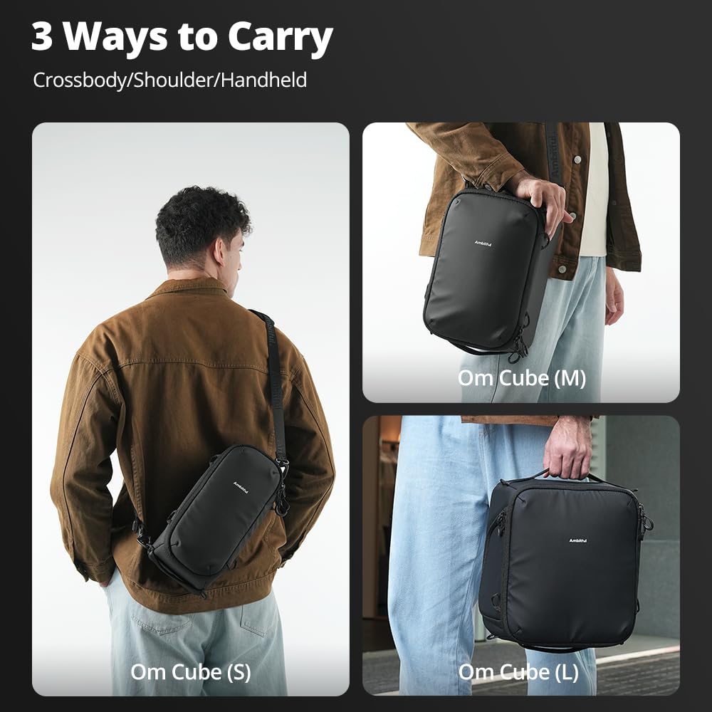 AMBITFUL Custodia impermeabile per fotocamera, con divisori fai da te, tracolla rimovibile, borsa imbottita per fotocamera DSLR SLR Mirrorless, compatibile con Canon, Nikon, Sony, nero (Om Cube-S)