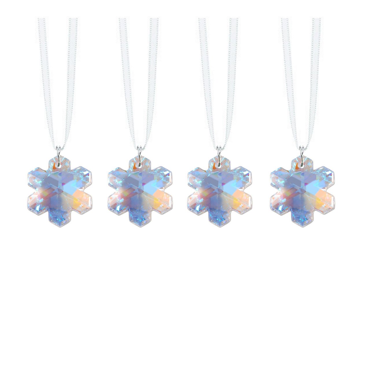 CrystalPlace Swarovski Prisms 4 Pcs Aurora Borealis Snowflake Ornaments Austrian Crystals