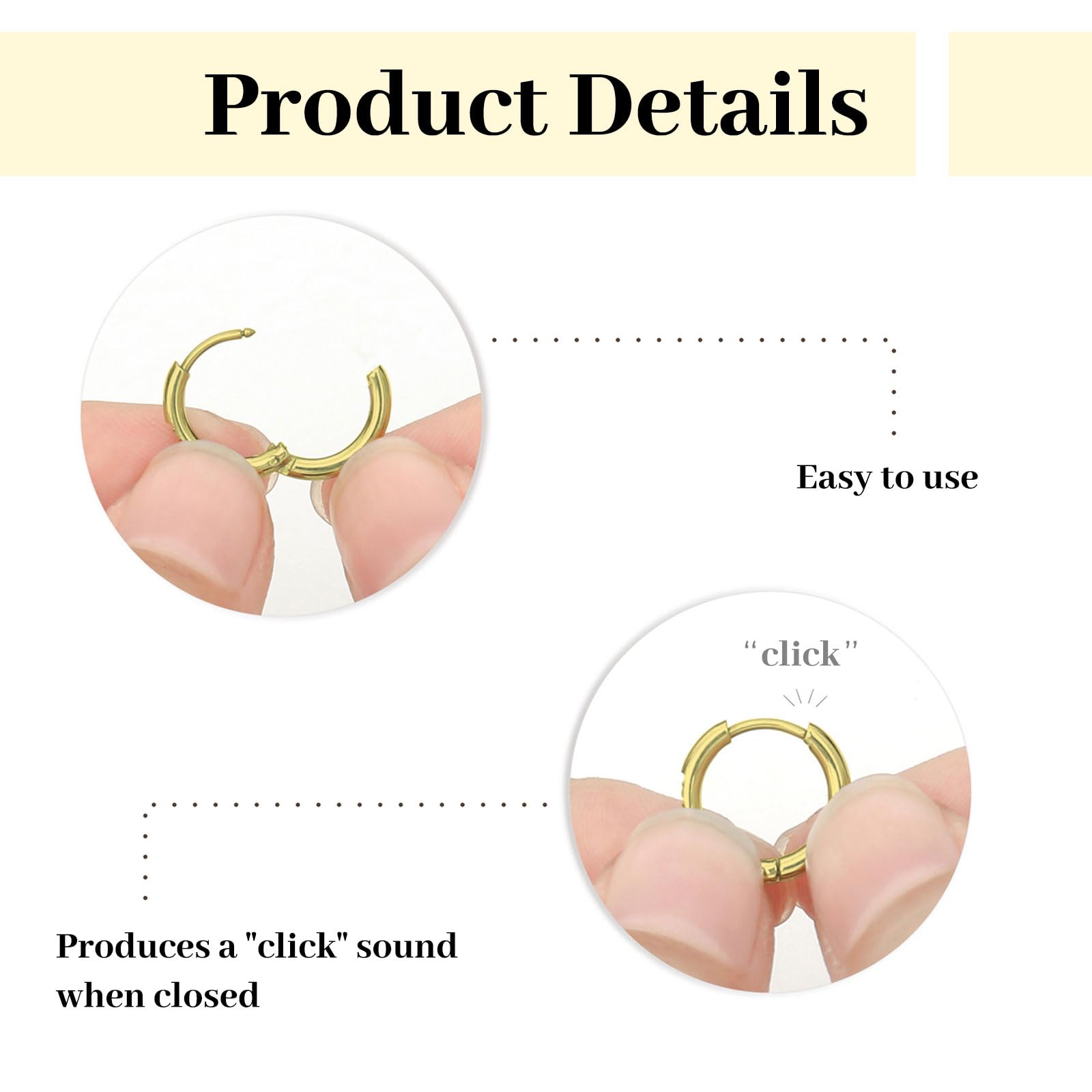 LunarCharm 1 Pair of Small Hoops, 18 Carat Gold Plated with Surgical 316L Steel, Hinged Hoops for Cartilage, Helix, Tragus, Earlobe, Lightweight Hypoallergenic Earrings