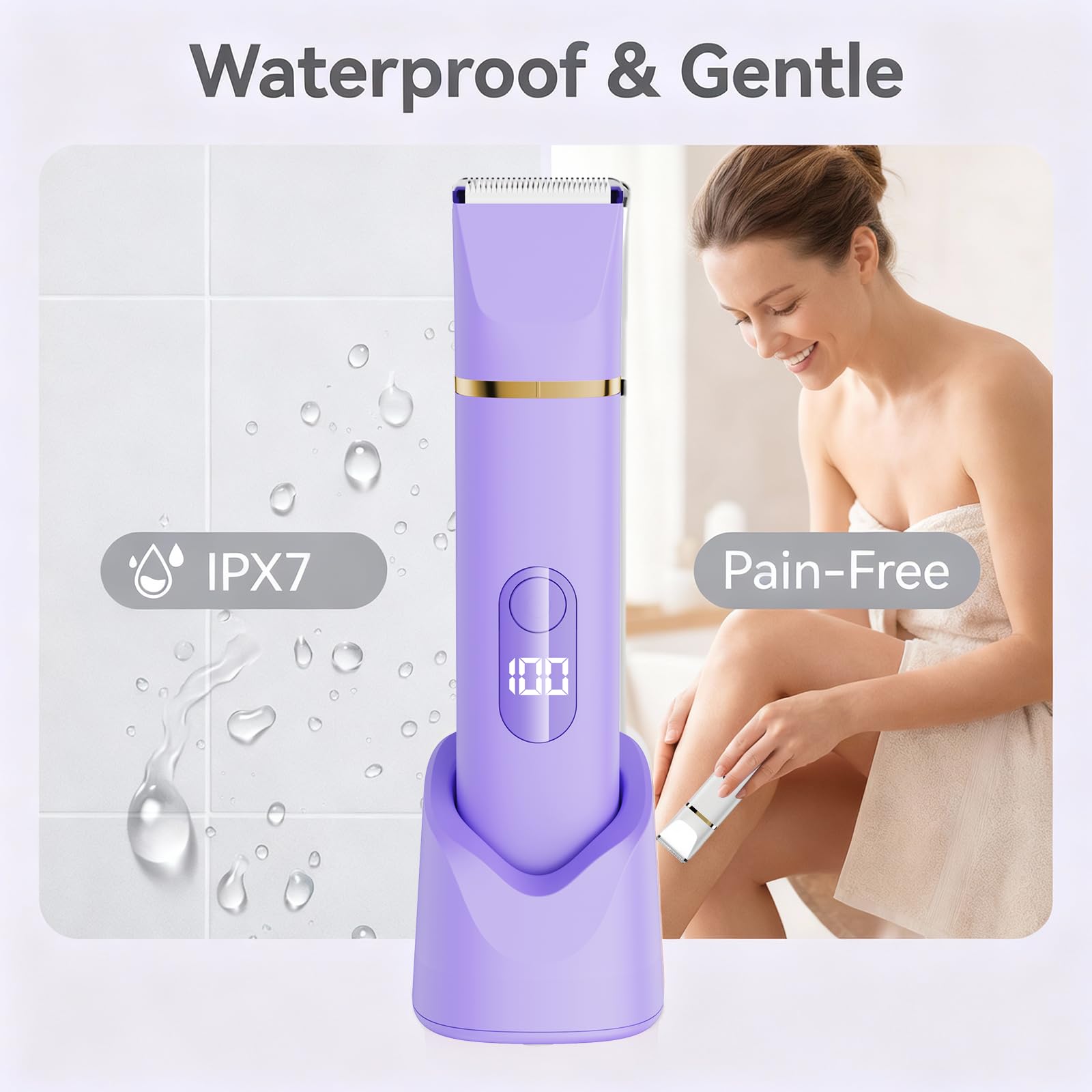 5-in-1 Elektrorasierer für Damen, Intimtrimmer, Bikini-Trimmer, Damenrasierer für Gesicht, Beine, Achseln und Schambereich, wasserdicht (Lila)