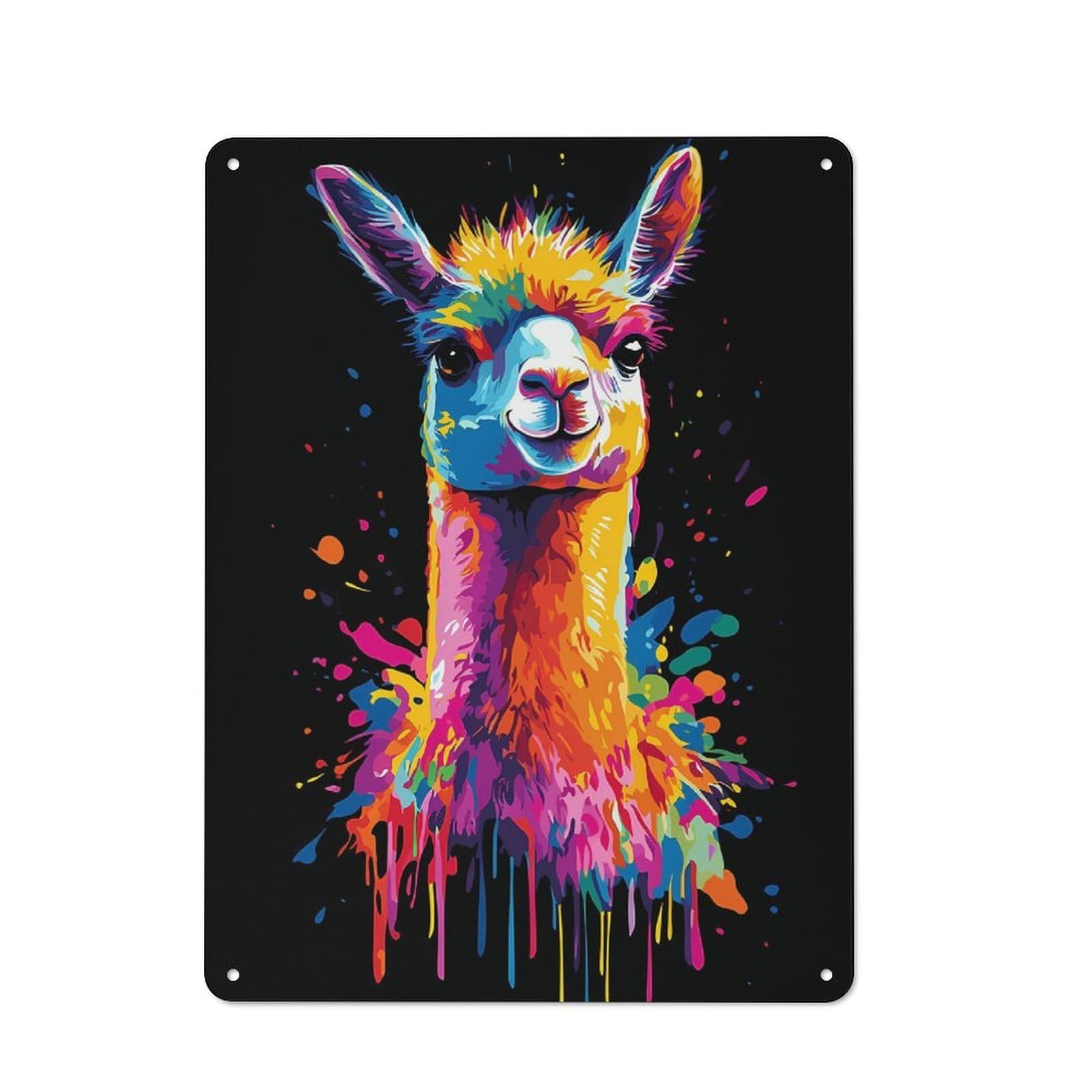 Junmoney Colorful Llama Portrait Retro-Style Metal Plaque 40X30cm For Garage Or Workshop, For Garage, Workshop And Man Cave Decoration
