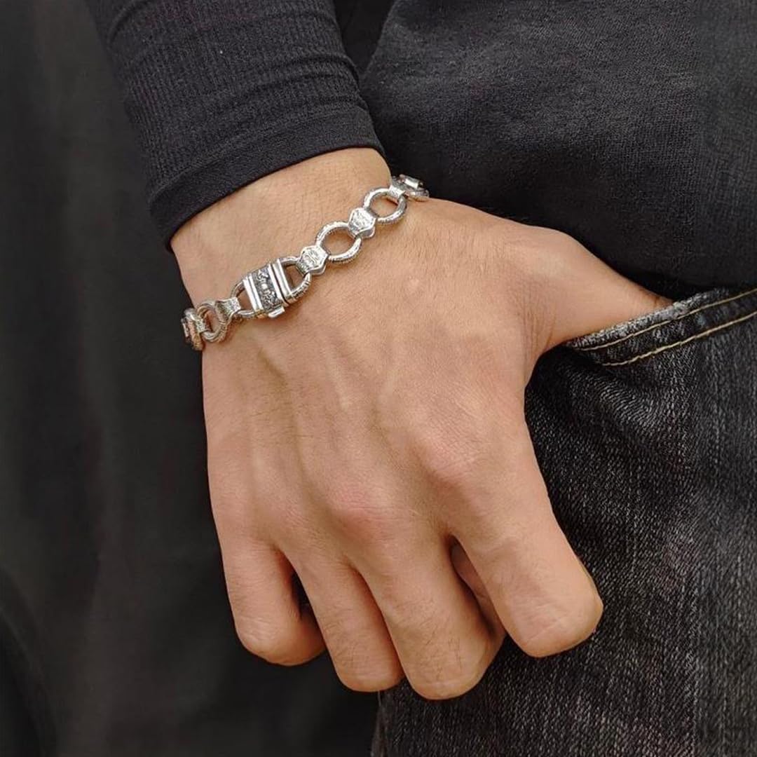 Retro Male Exquisitely Engraved Link Bracelet with Intricate Patterns and Secure Clasp,220mm (8.66inch)