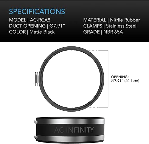 Miniatura 8 de AC Infinity Abrazadera de reducción de ruido de 4 pulgadas, acoplador de conducto con abrazaderas de acero inoxidable, acoplamiento de goma flexible