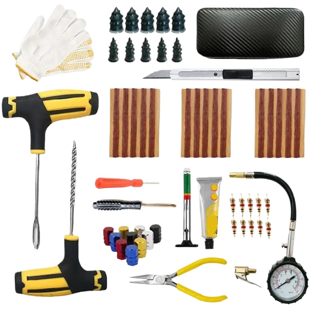 Ahkyhtgaz Type B Car Tire Repair Kit Puncture Plug Tools Tyre Puncture Repair Kit Compatible With Universal Tires Strips Stirring Glue(Type B)