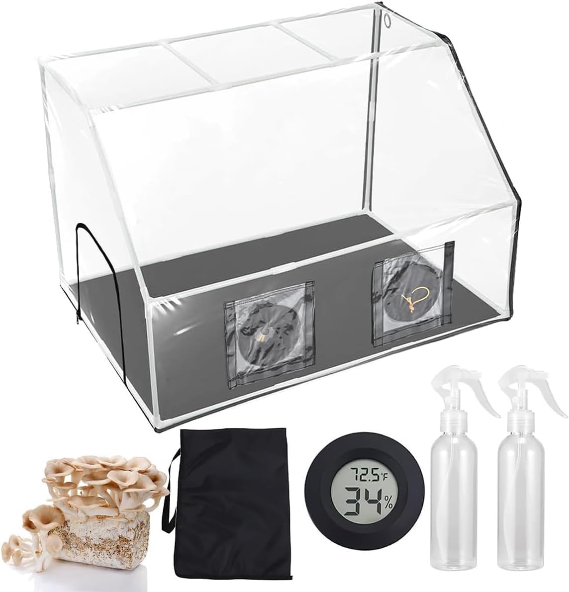 Kit de culture portable pour champignons, boîte à air fixe améliorée pour mycologie, comprend 2 pulvérisateurs et un thermomètre, sac de plantation de champignons 90 x 60 x 60 cm, tente pour échange