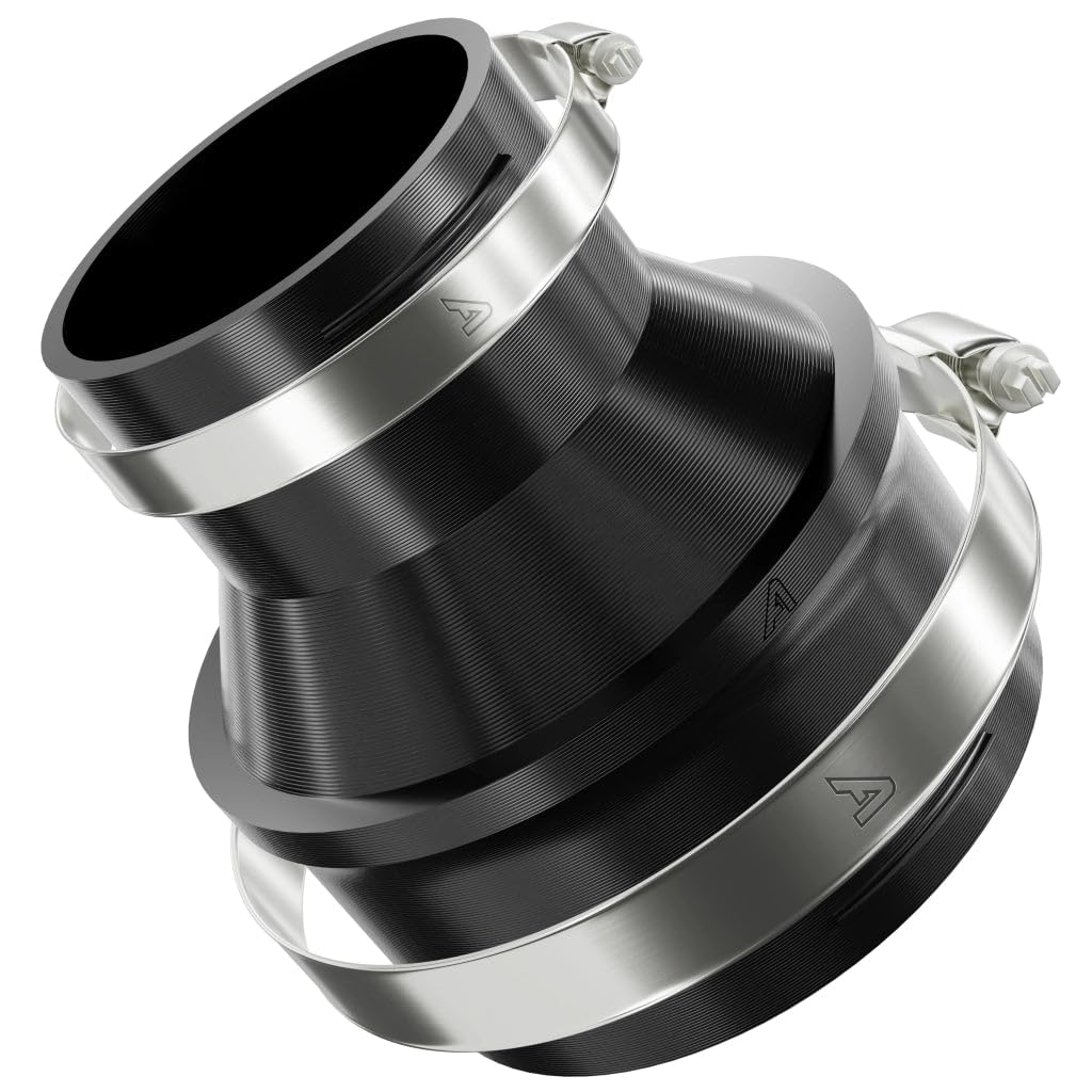 90mm > 60mm Straight Pipe Duct Reduction Connector Black Ducting Joiner + Hose Clips