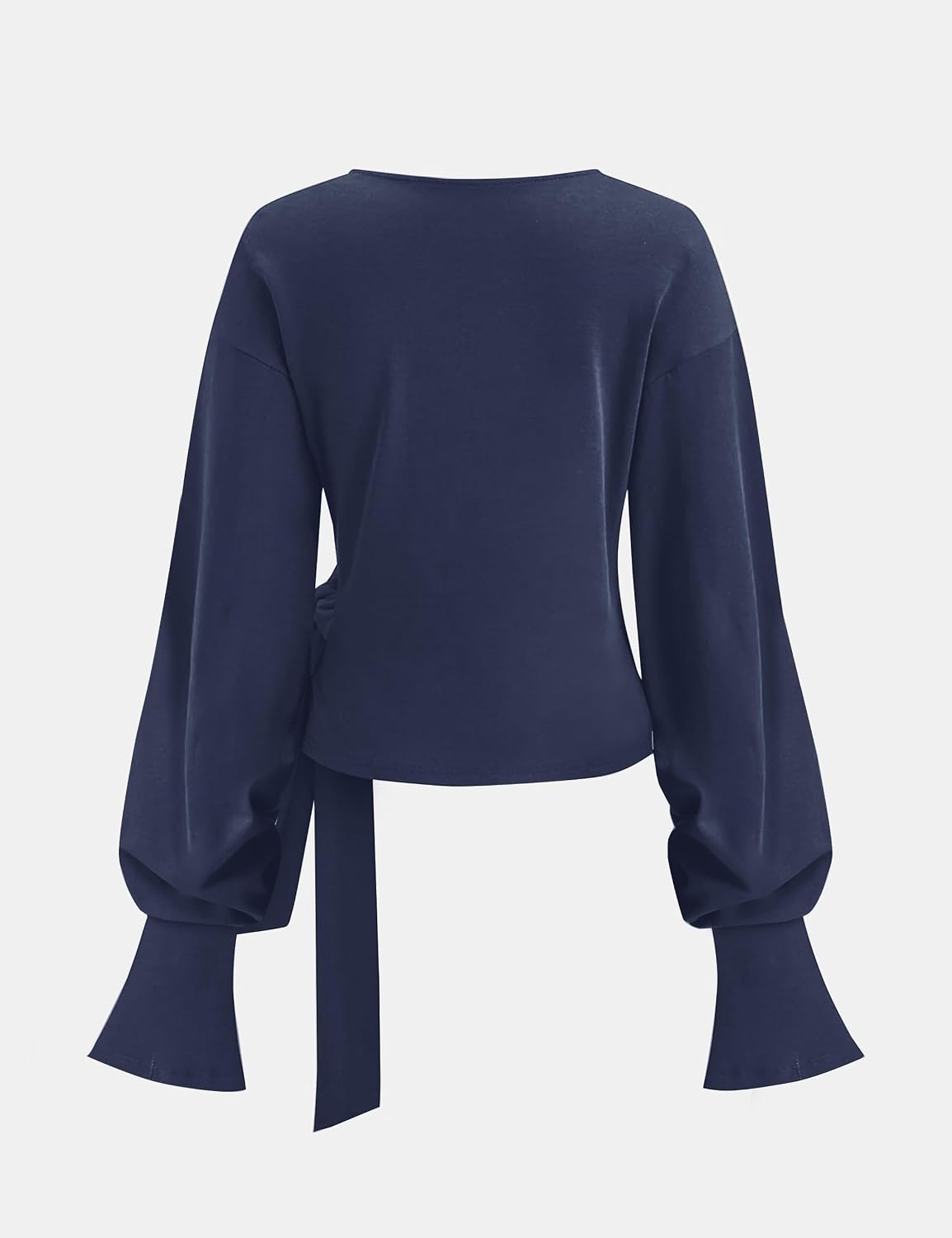 Dsewpaur Twist Knot Tie Front Sweatshirt Tops For Women Long Balloon Sleeve Crew Neck Pullover Casual Fall Outfits