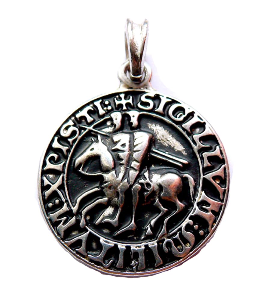 Pendentif templier argent sterling 925 avec label gravé - 2