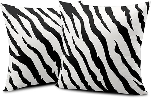 Miniatura 2 de Juego de 2 fundas de almohada con diseño de rayas de cebra de 18 x 18 pulgadas, fundas de almohada cuadradas decorativas en blanco y negro, fundas
