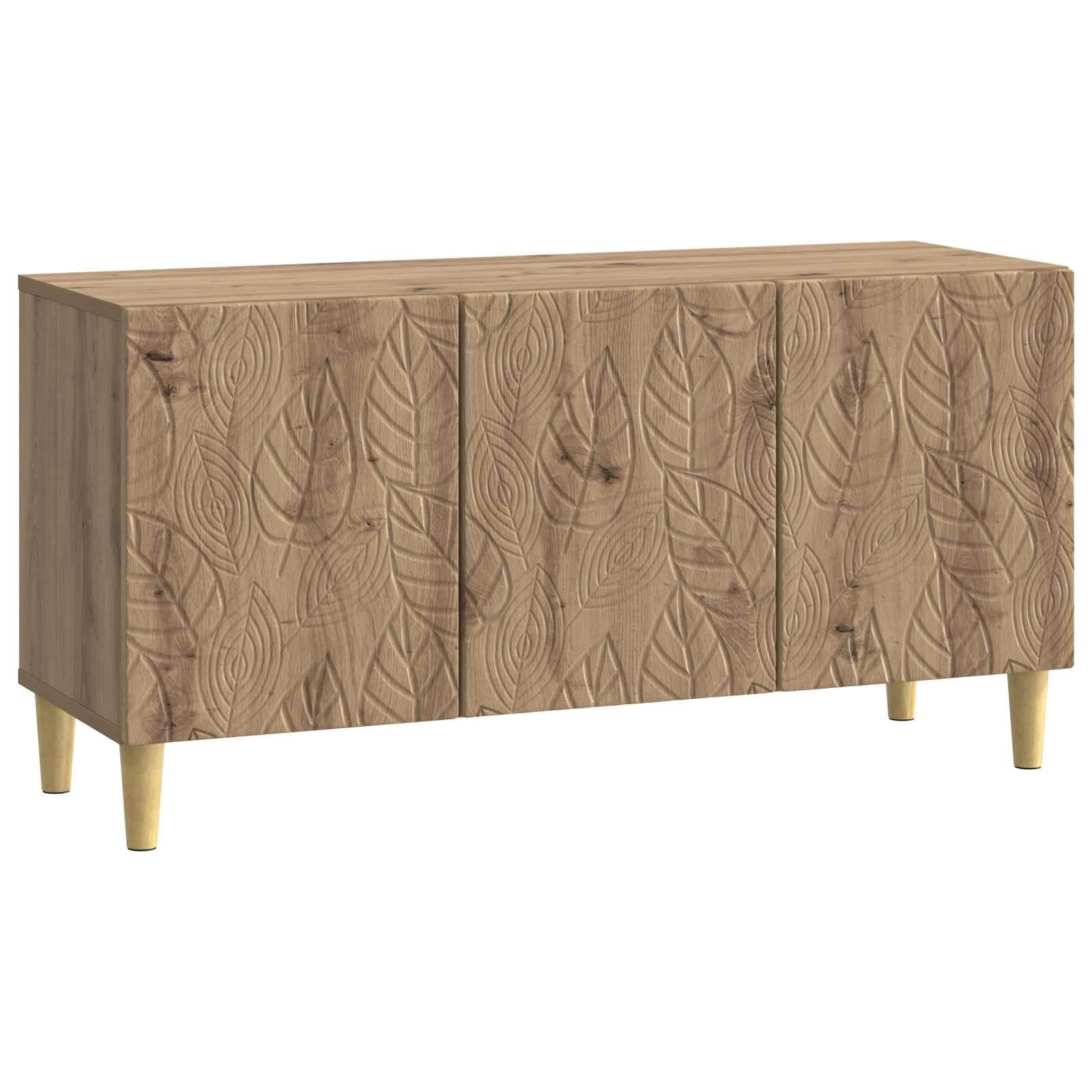 Meuble TV en chêne Artisan bas moderne bois avec 3 portes de salon 99 cm