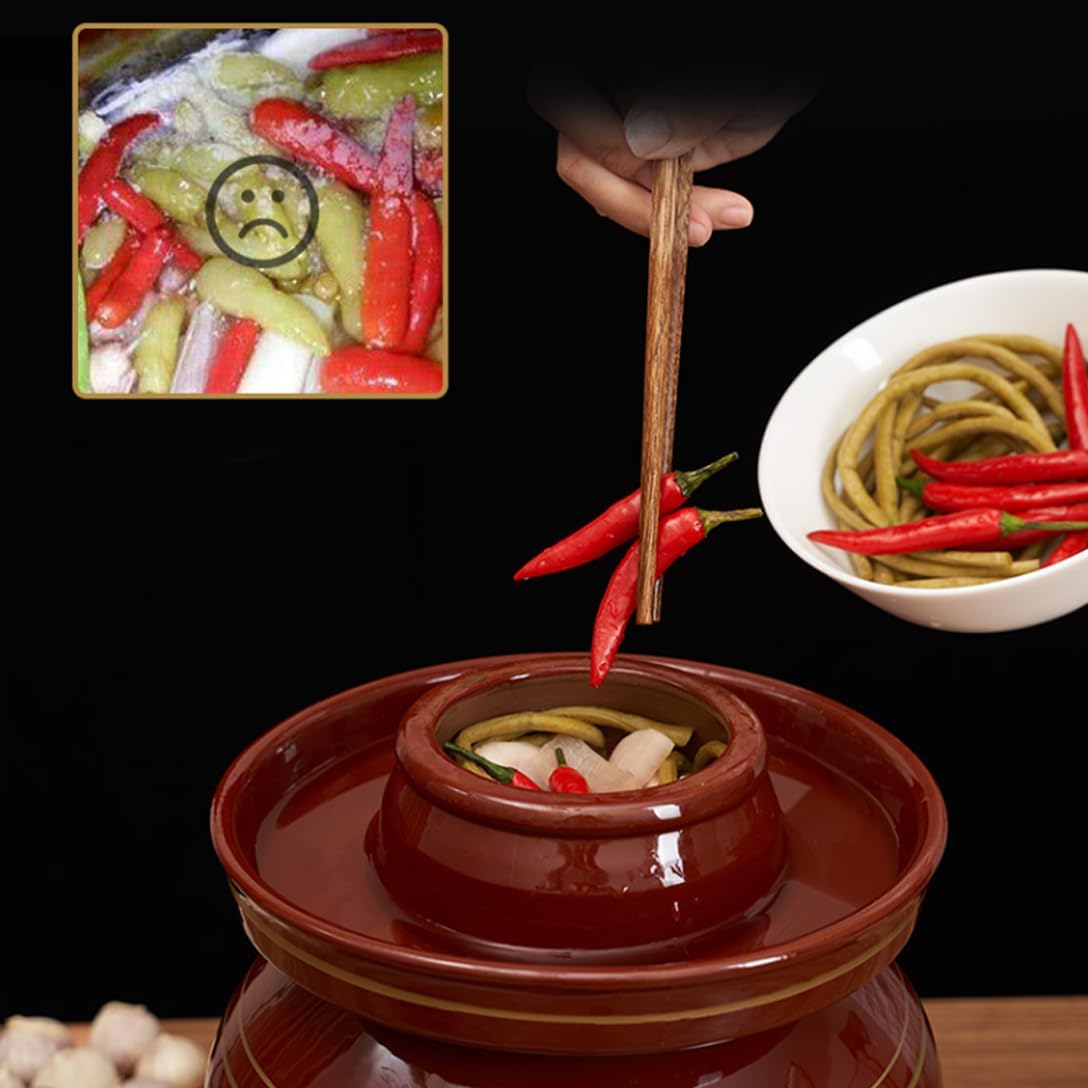 MRYBD Pickle Jar Large Traditional Sichuan Chinese Ceramic Fermenting Jar with Water Seal Airlock Lid, Ceramic Fermentation Crock for Pickling, Kimchi, Sauerkraut 8KG