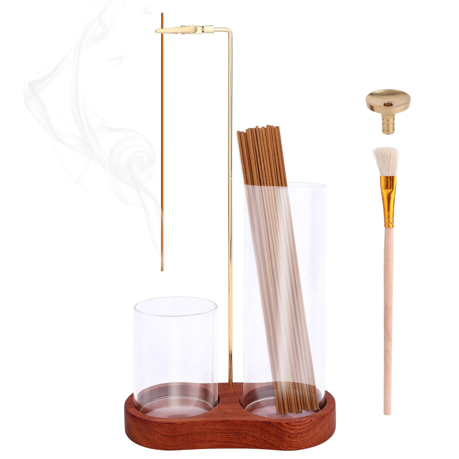 3 in 1 Glass Incense Holder, Upside Down Incense Stick Holder with Enlarged Aroma Storage Cup Ash Tray Brush & Cone Stand for Meditation Yoga Spa & Home Decor