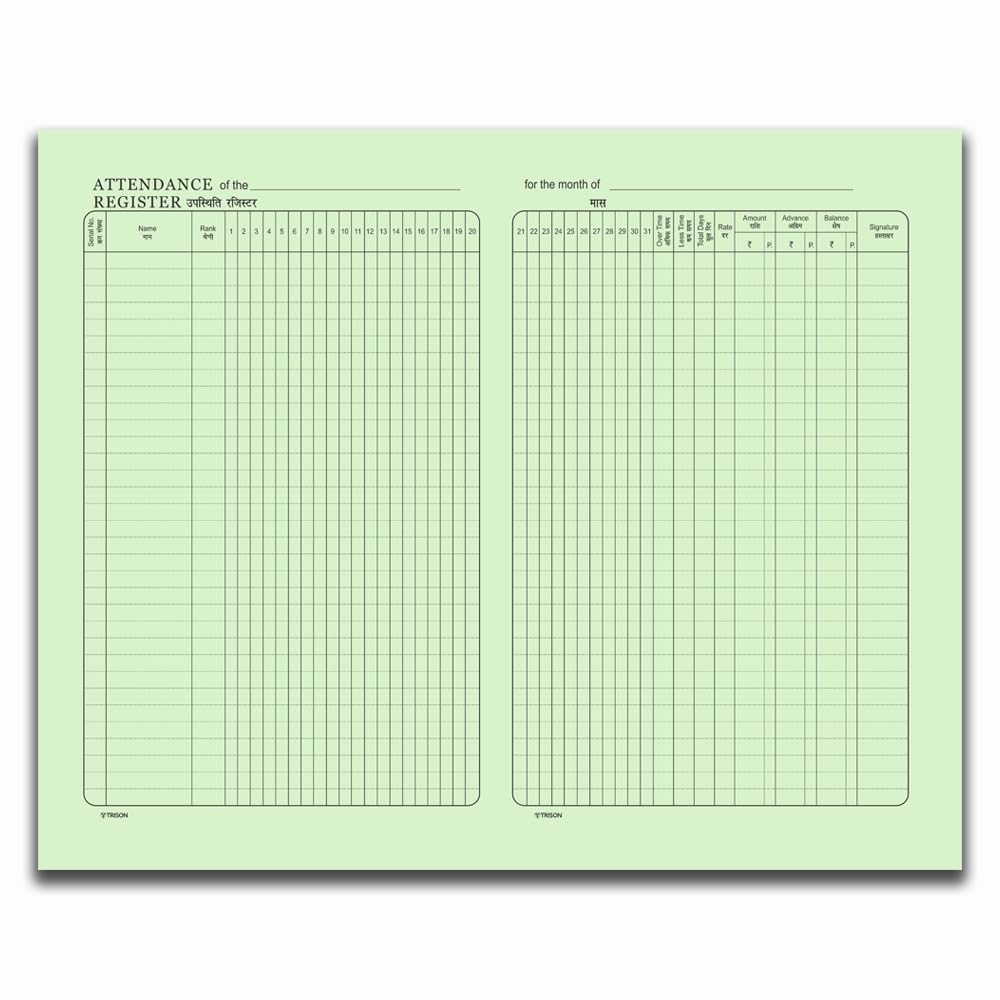 Trison Lot de 5 registres de présence quotidienne | 100 pages | 19 x 32 cm | Relié | Format 31 jours | Idéal pour les entreprises, les institutions, les bureaux et les écoles | Lot de 5