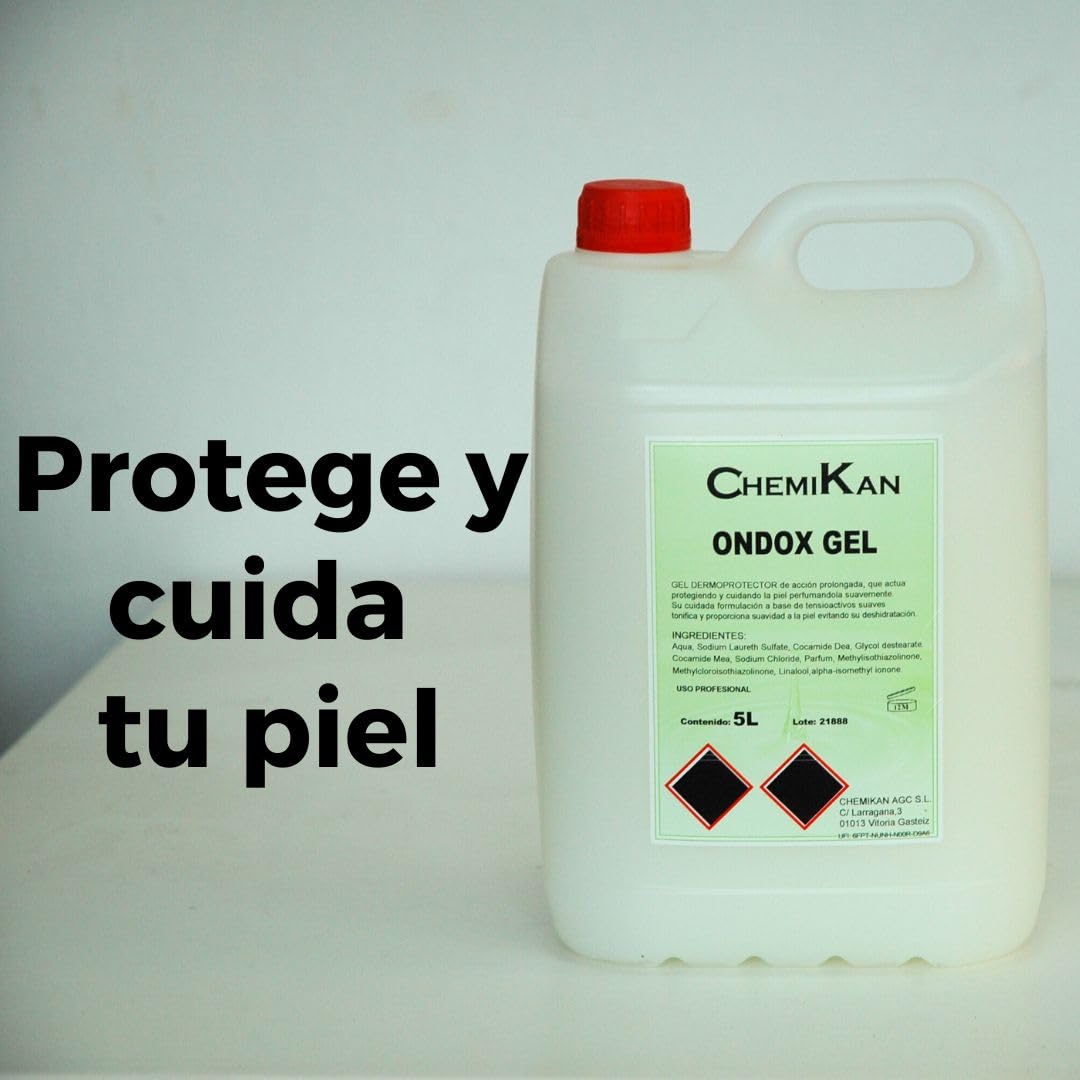 Ondox Gel | Jabón de manos 5 litros Industrial | Gel dermoprotector | Jabón para uso profesional, caja de 4 garrafas de 5l + Dosificador
