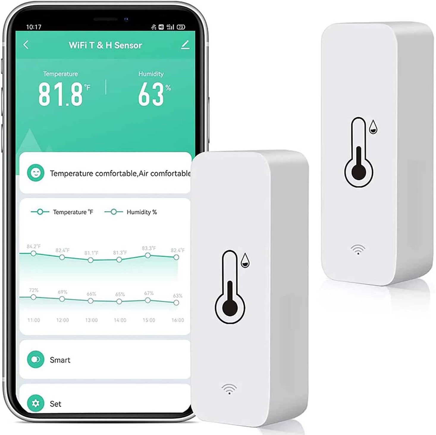 WiFi Hygrometer Thermometer Sensor: Smart Temperature Humidity Monitor, with Remote Monitor and TUYA APP Notification Alert, High Precision Indoor Thermometer No Hub Required, Work with Alexa (2-Pack)