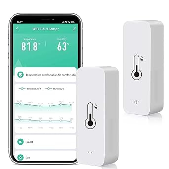 WiFi Hygrometer Thermometer Sensor Smart Temperature Humidity Monitor, with Remote Monitor and TUYA APP Notification Alert, High Precision Indoor Thermometer No Hub Required, Work with Alexa 2-Pack