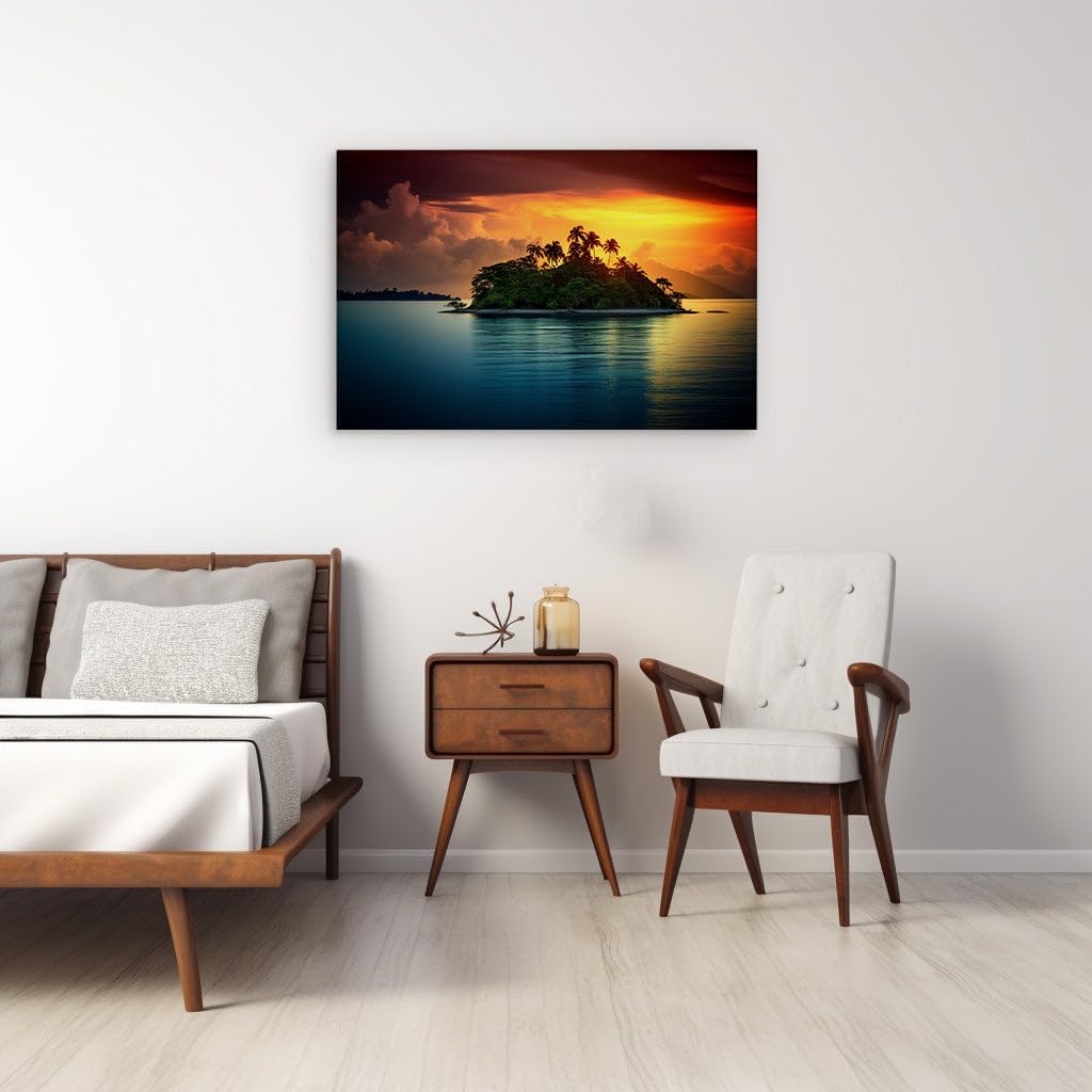 Canvas for Living room. Island Serenity: A Sunset Amidst Nature's Masterpiece, 27 x 18 inch Canvas Wall Art - Contemporary Masterpieces - Modern Home Decor - 69x46 cm (27x18 inch)