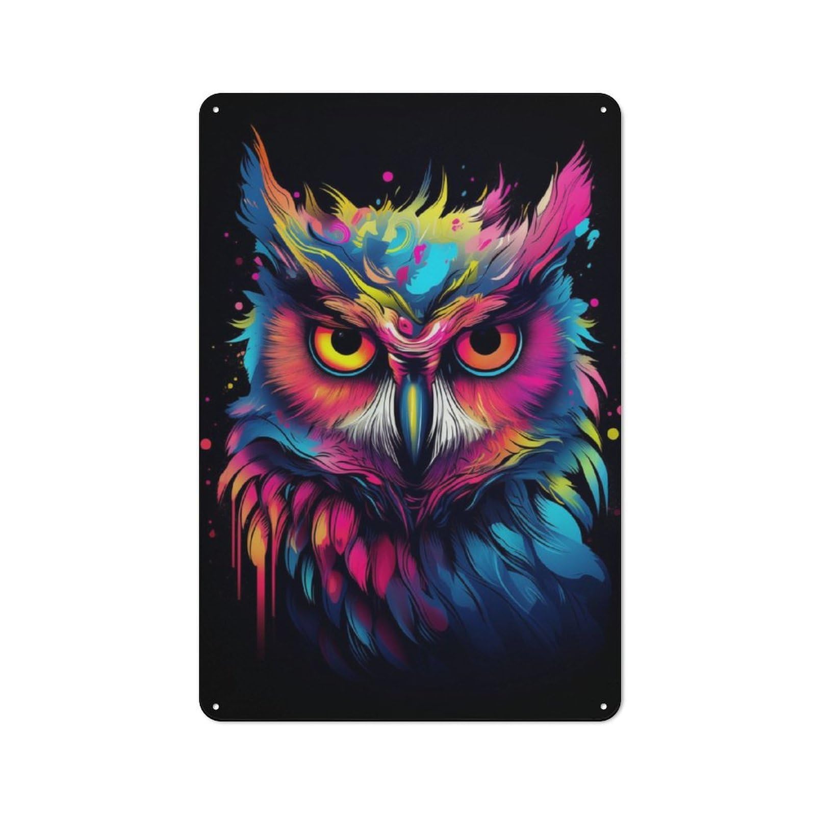 Understated Office Metal Sign 30x20cm Featuring Neon Owl, Studio Wall Plaque for Office, Study, Studio Or Hallway