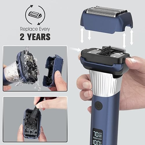 Miniatura 7 de Afeitadora eléctrica de aluminio para hombre con 5 cuchillas, afeitadora eléctrica para hombres, afeitadora inalámbrica en seco y húmedo con