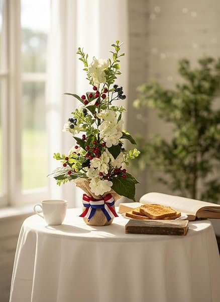 Illuminated Patriotic Floral Table Tree