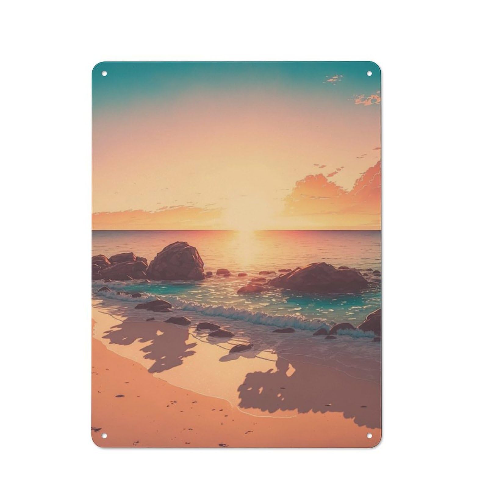 Junmoney Beautiful Beach Sunset Shed Style Metal Wall Decor 40X30cm, Tin Sign For Conservatory, Home Bar Or Utility Room