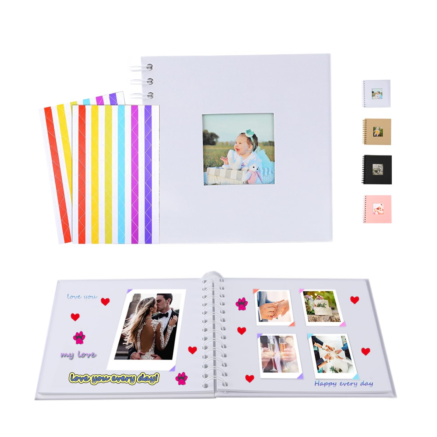 Scrapbook Photo Album White Paper Pages DIY Scrapbook Album Sheet Pages Wedding Anniversary Baby Family Memory Gift 7x7 Inches Wedding Album White with 2 pcs Stickers