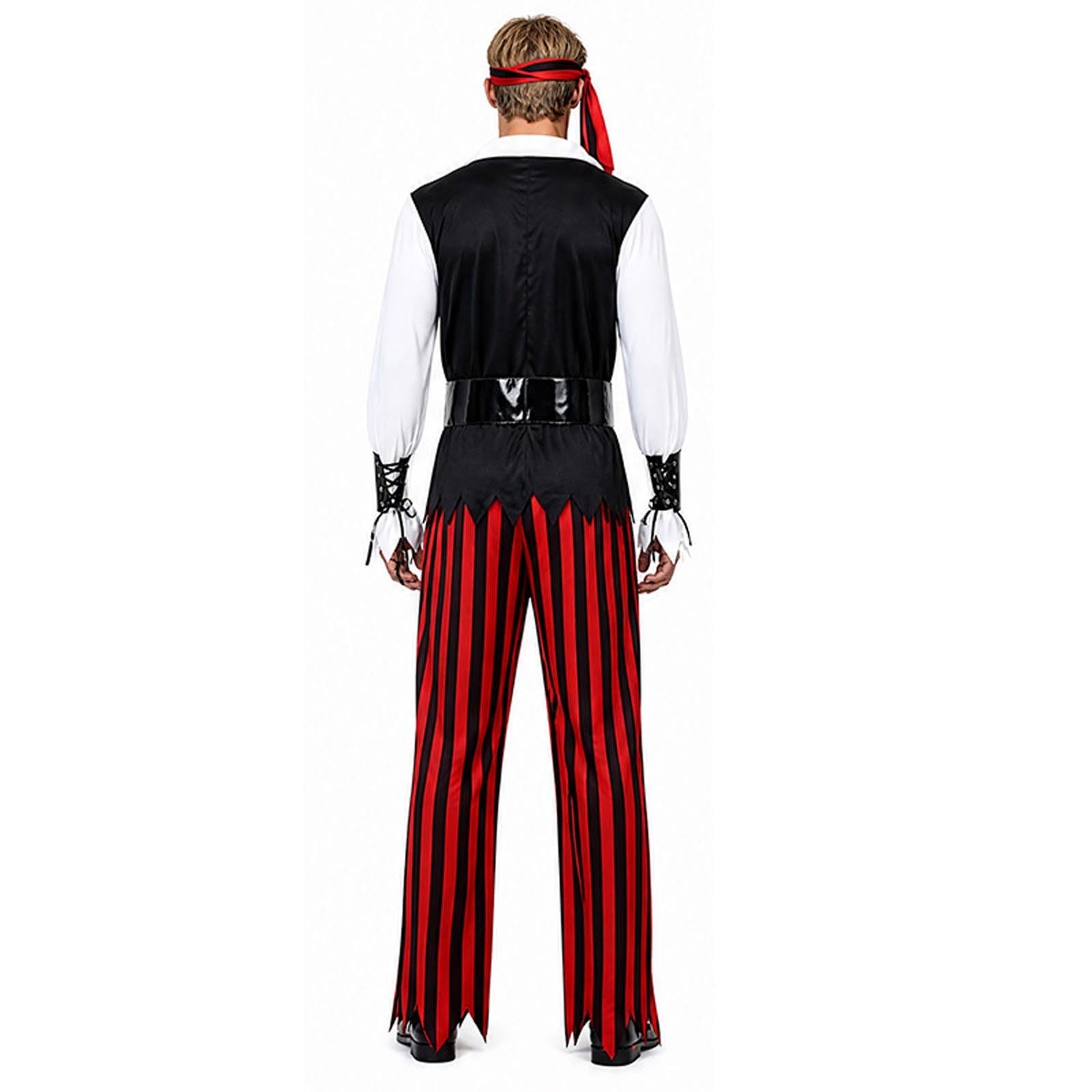 Costume da pirata da uomo, maledizione dei Caraibi, per cosplay, camicia da pirata, pantaloni da pirata, foulard, effetto usato, accessori per costume da pirata