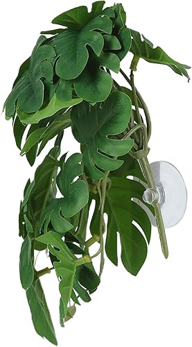 Miniatura 6 de 2 piezas de hojas de plástico realistas para decoración de peces, plantas de agua artificiales de simulación de vid con ventosa para terrarios de