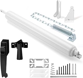 Screen and Storm Door Closer Kit, All in ONE, Closer for Heavy Storm Doors | Screen and Storm Door Push Button Latch Set | Storm Door Protector Chain and Spring