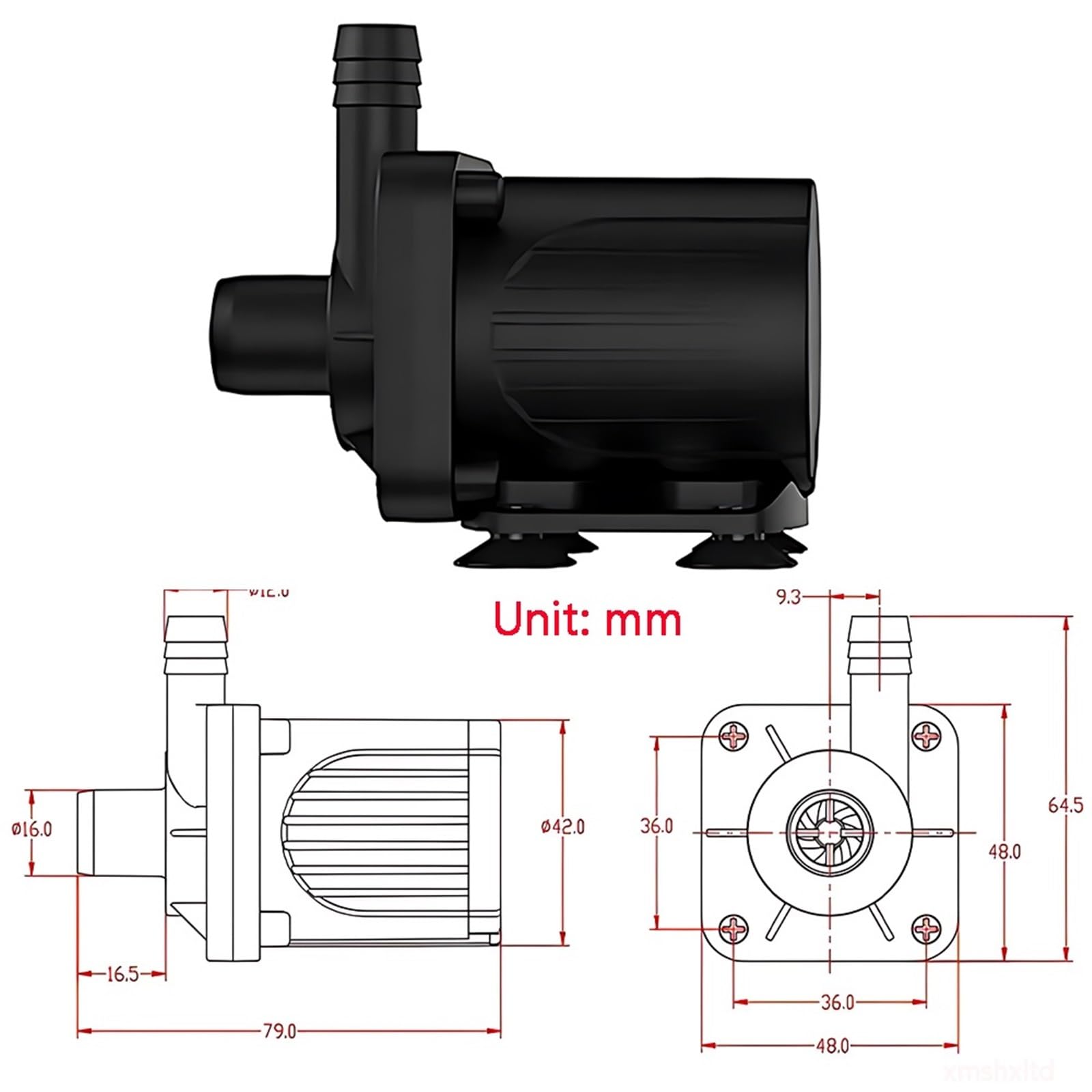Mała cicha pompa obiegowa chłodzona wodą DC12V bezszczotkowy silnik pompa zanurzeniowa pompa wspomagająca głowica 500/650 L/H (EU_3612A-8W)