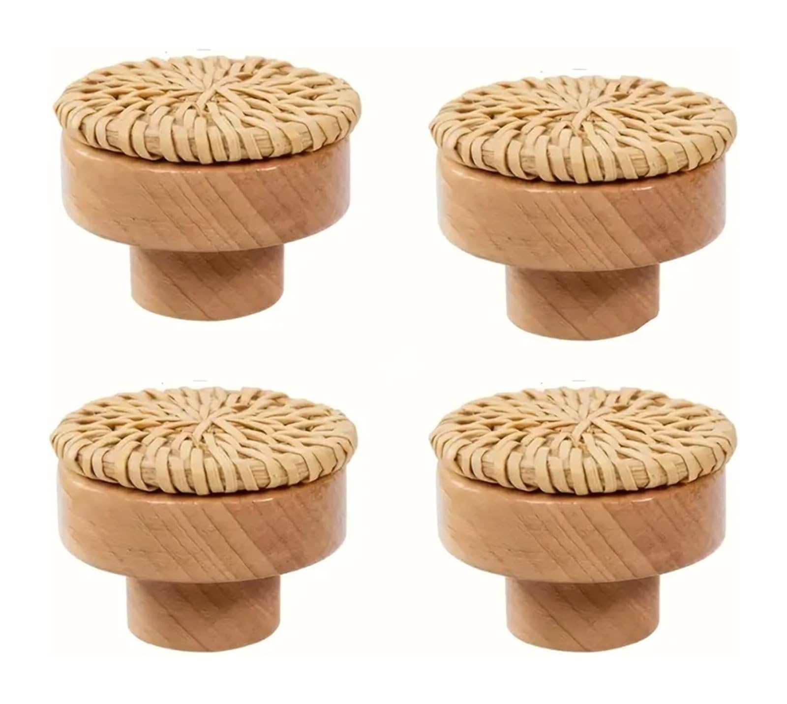 Opeximatun Round Wood Rattan Dresser Knobs, Wicker Weave, for Cabinets and Drawers(4pcs)
