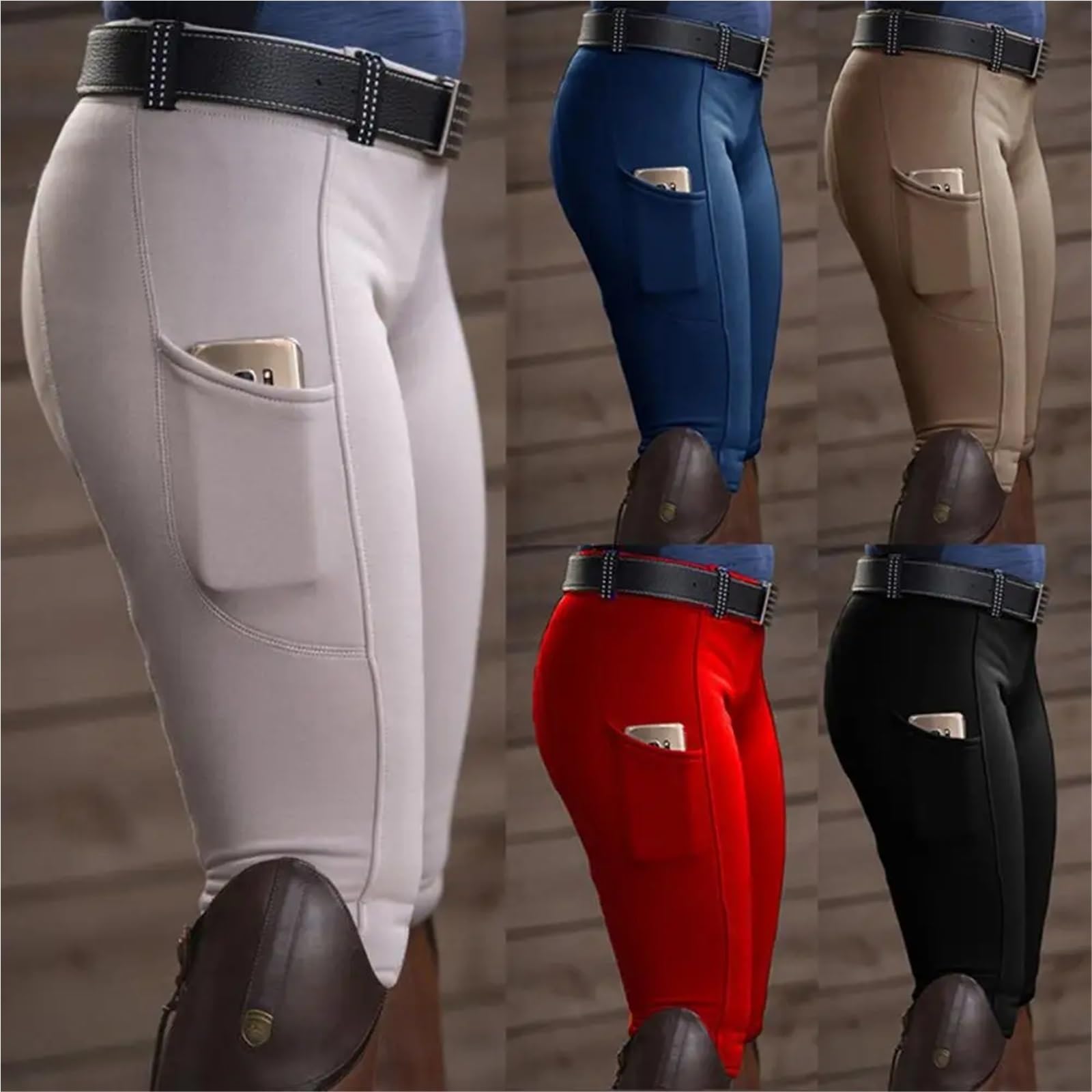 Pantalones de equitación for Hombre y Mujer, Mallas con Bolsillo realce Cadera, for Carreras Caballos para Mujer