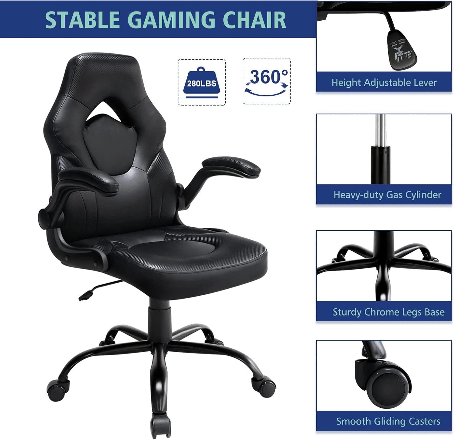 Home Office Chair, Ergonomic Computer Chairs with Flip-up Armrests, PU Leather Swivel Rolling Task Desk Chair, High Back Managerial Executive Chairs, Black… : Office Products