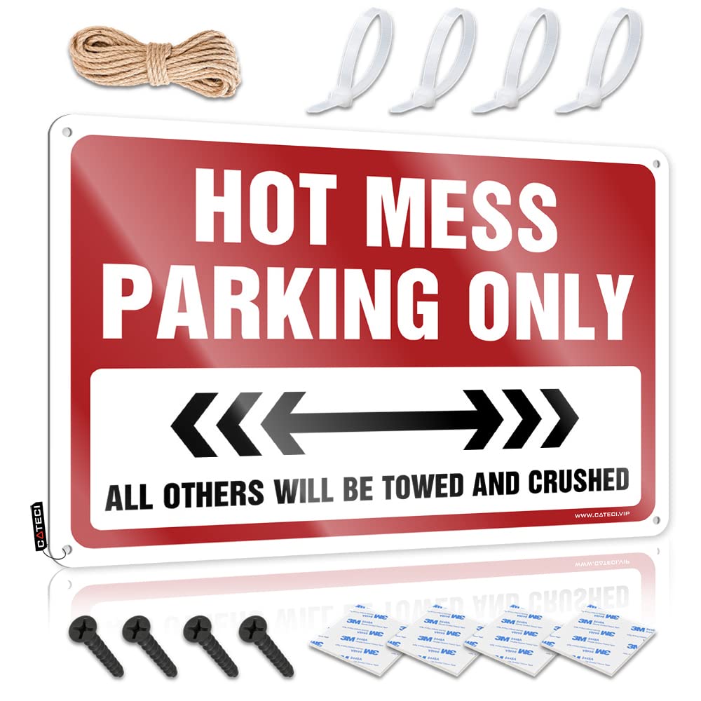 KRAZMURONGD Funny Desk Signs Hot Mess Parking Only Tin Sign Man Cave Rules Man Cave Decorations(30X40CM)