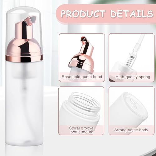 Miniatura 3 de 5 botellas de espuma esmerilada de plástico transparente de 1.7 fl oz/1.7 oz con cabezal de bomba de oro rosa, mini dispensador de jabón, botellas