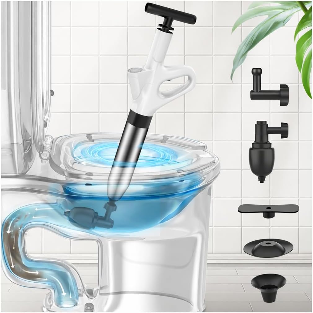 High Pressure Toilet Plunger, Heavy Duty Plunger for Bathroom White | High Pressure Air Drain Blaster Toilet Plunger with Real-Time Pressure Gauge, Heavy Duty Toilet Unclogger for Bathroom Clogs