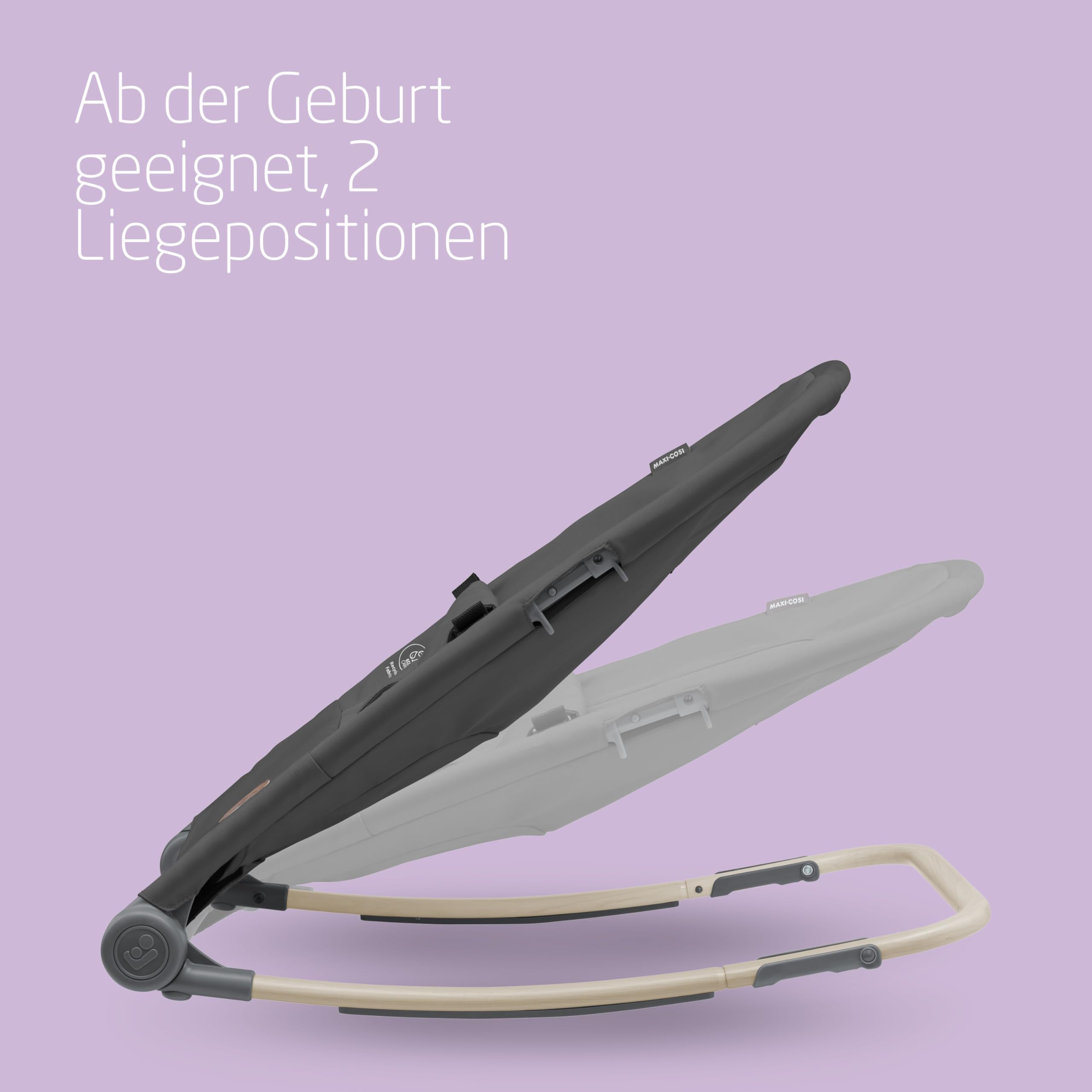 Maxi-Cosi Loa Babywippe, ultrakompakt zusammenklappbare, leichte Babywippe, 2 Liegepositionen, tragbare Babywippe aus 100 % Recyclingmaterialien, 0 bis ca. 2 Jahre, 0–12 kg, Beyond Graphite