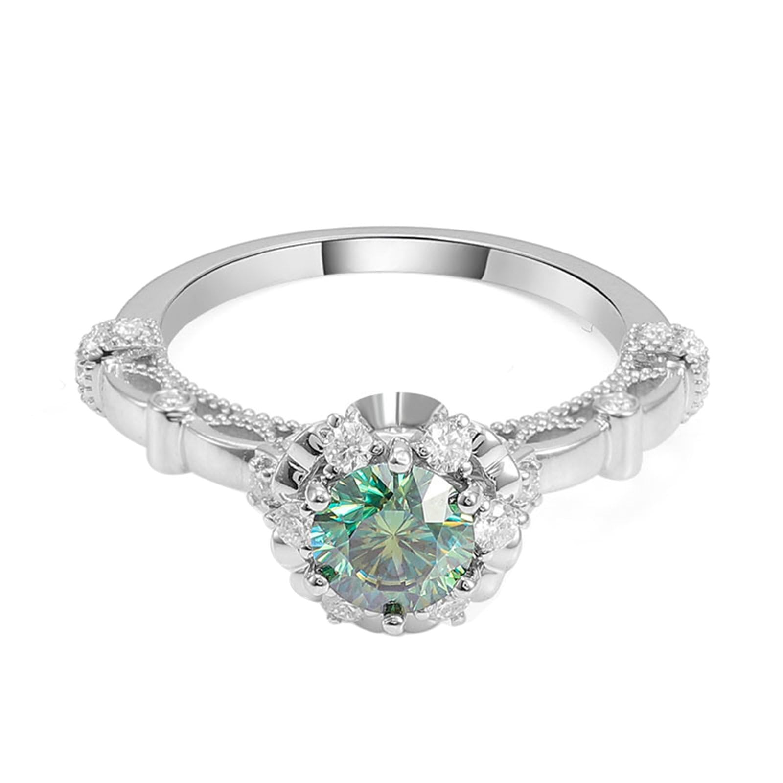 18K Weißgold Ring Damen 750 Echtgold, Hochzeitsringe Verlobungsringe Trauringe Elegant Blume mit 1ct–3ct Rund Labor Erstellt Smaragd und Moissanit Eheringe für Frauen Weißgold