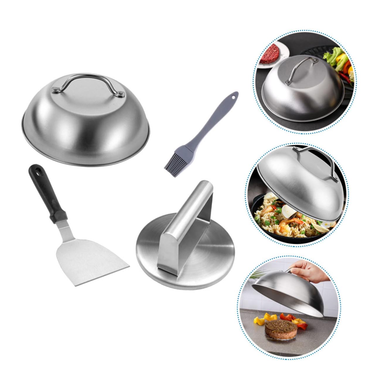 Set Presse Hamburger INOX avec Manche Ergonomique Outil Cuisine pour Burger Maison Moule à Steak Haché pour BBQ et DIY Facile à Nettoyer et Utiliser