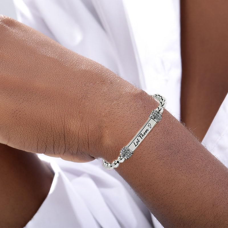 Let Them Dainty Diamond Beaded Stretch Bracelet,Self Worth Motivational Stainless Steel Engraving Bracelets Crystal Energy Chain Bracelet Friendship Bracelets Jewelry for Best Friend Women Men3