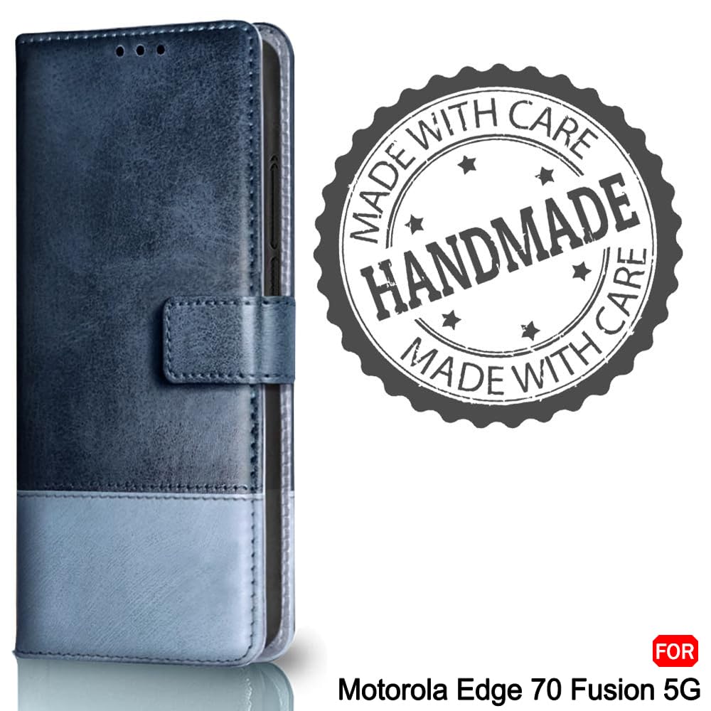 TheGiftKart Flip Back Cover Case for Motorola Moto Edge 70 Fusion 5G | Dual-Color Leather Finish | Inbuilt Stand & Pockets | Wallet Style Flip Back Cover Case (Faux Leather, Blue & Sky) — Amazon image 9