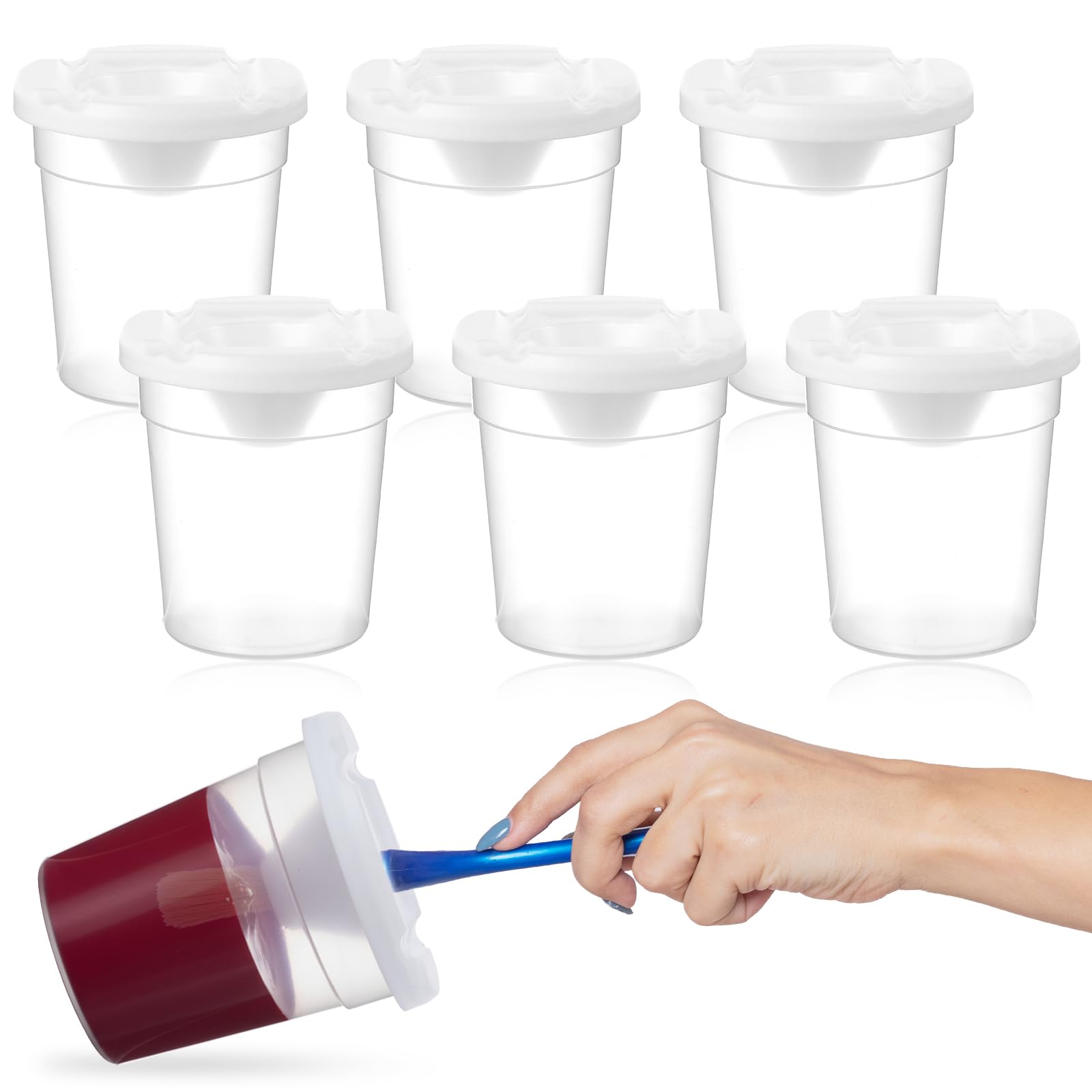 6Pcs Paint Pots with Lids, Reusable Paint Pots for Kids, No-Spill Kettle with Lid Design for Art Classes, Painting Projects, and Craft Supplies