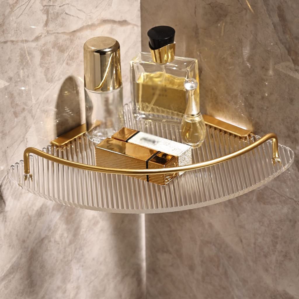 Estante de ducha de esquina de acrílico para baño, estante de almacenamiento triangular montado en la pared con estante para toallas, soporte para botellas de condimentos y diseño transparente para