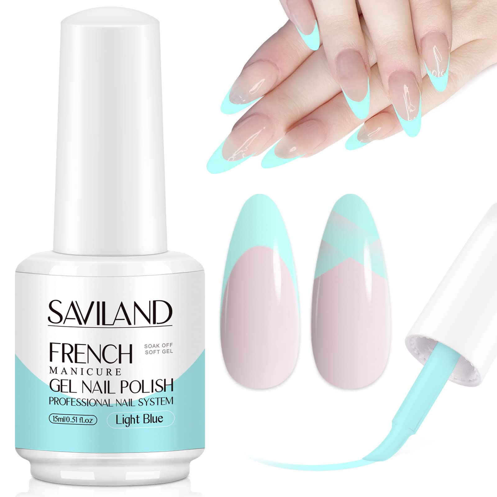 SavilandFrench Gel Nail Polish - 15ml Baby Blue Gel Polish Soak off U V LED Nail Art Polish French Manicure Starter Gel for Professional Nail Salon & DIY at Home