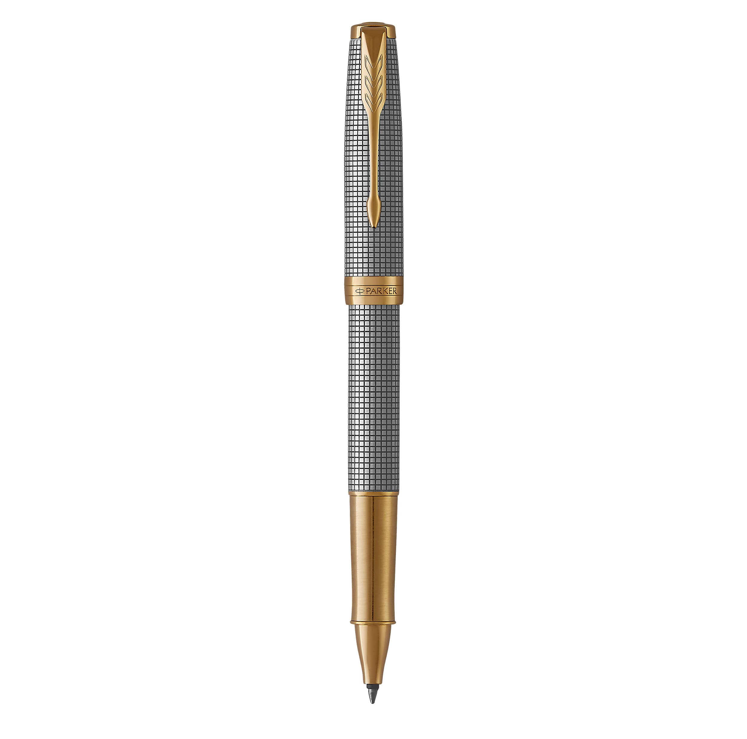 PARKER Sonnet Rollerball Pen, Chiselled Silver with Gold Trim, Fine Point Black Ink (1931491)