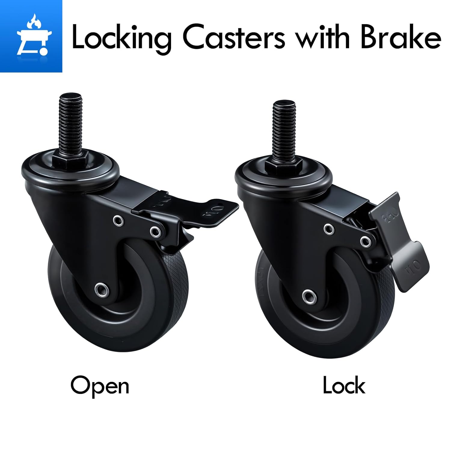 74064 Locking Wheels Replacement Parts for Pit Boss Caster Wheels 3 Inch Pro Series PB1100PS1 PB1150PS2 PB850PS2 Austin XL PB1000XLW1 Pellet Smoker Swivel Wheels Recteq Rt-700 Stem Castors