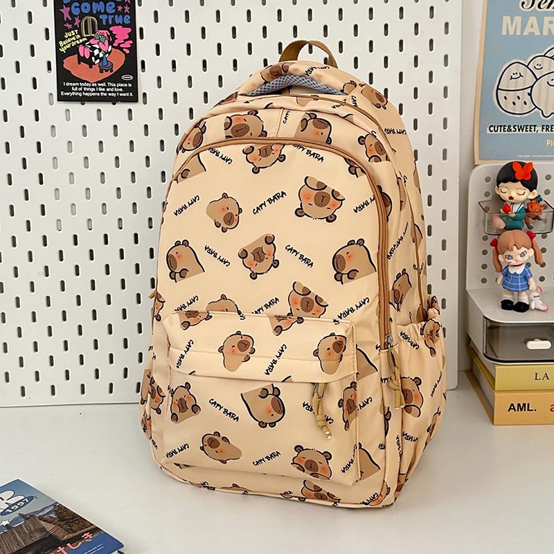 Capybara Backpack,Kawaii Kapibara Backpacks Laptop Bag Funny Cartoon Flip Backpack Ita Purse Going Out Travel Bag (Brown)4