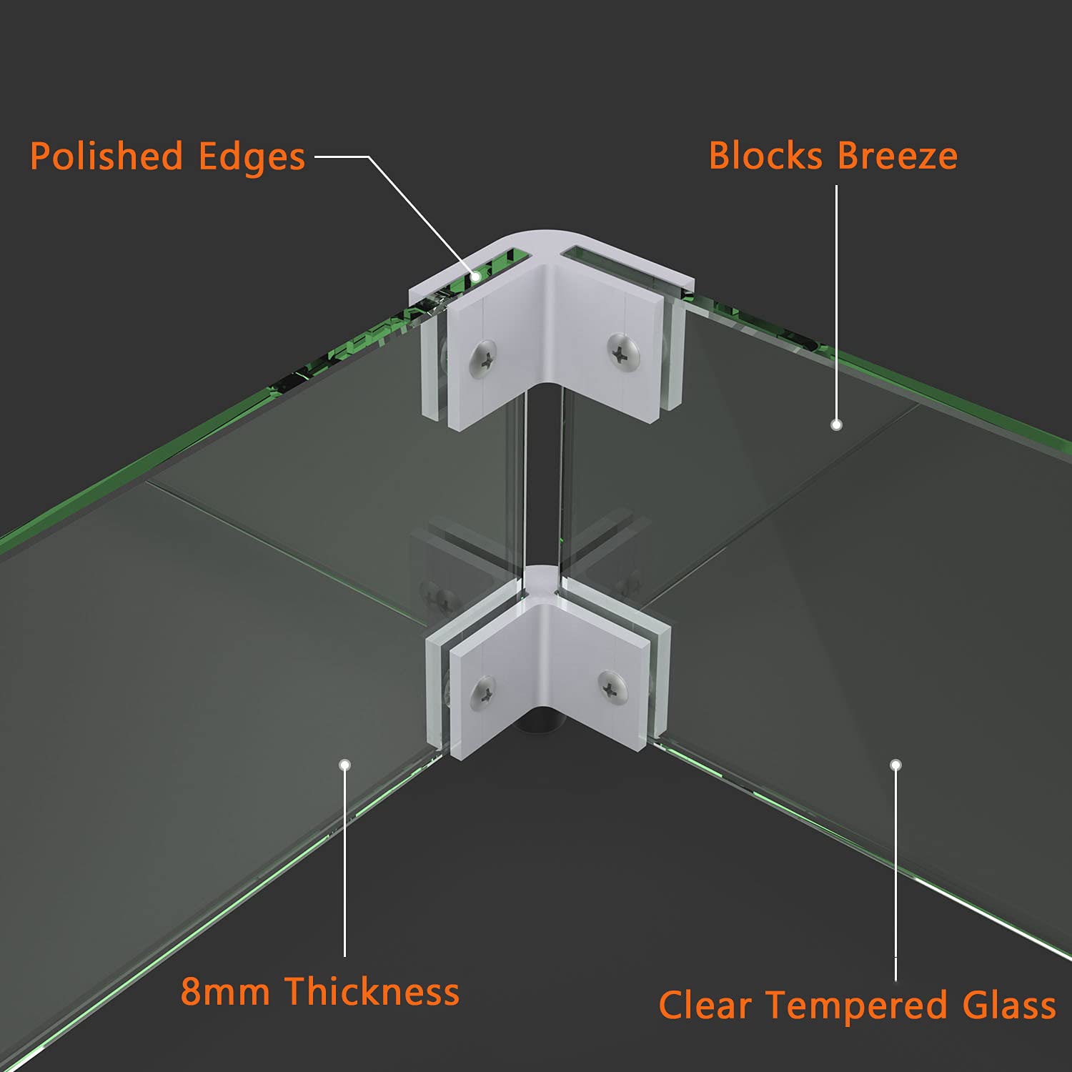 BQMAX 41.5" x 17.5" Fire Pit Glass Wind Guard Rectangular, 5/16" Thick